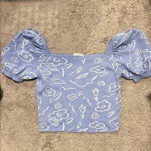 Entro Purple/Blue Floral Puff Sleeve Blouse